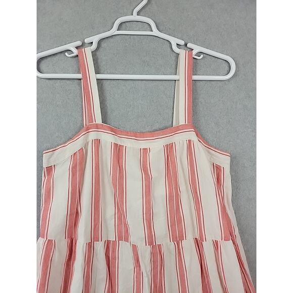 LOFT Ann Taylor Red White Striped Tiered Sleeveless Sundress Women's Large Lined - Picture 3 of 11